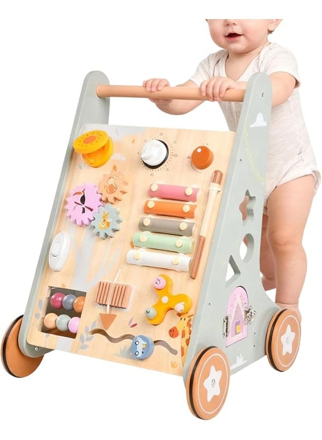 Wooden Baby Push Walker with Adjustable Handle and Smooth Wheels – Educational Walking Toy - Image 1